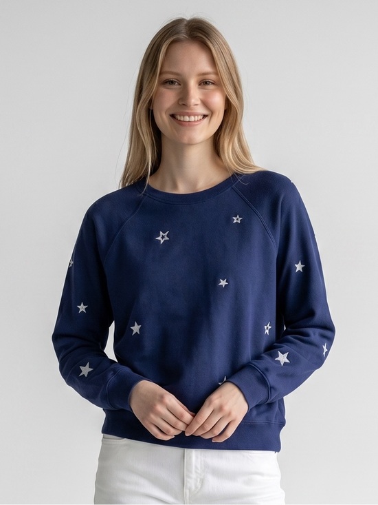 Lou & Grey Tops - Lou & Grey Navy Star Sweatshirt Embroidered Stars Relaxed Cozy Pullover Top XL